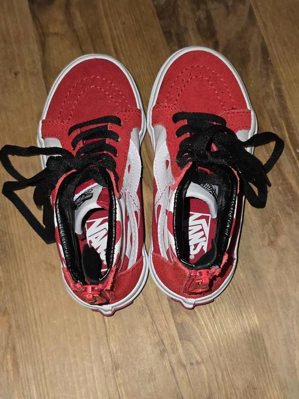 VANS Sk8-Hi Zip Ferocious Flame Red White High Top Sneakers Kids Size 11